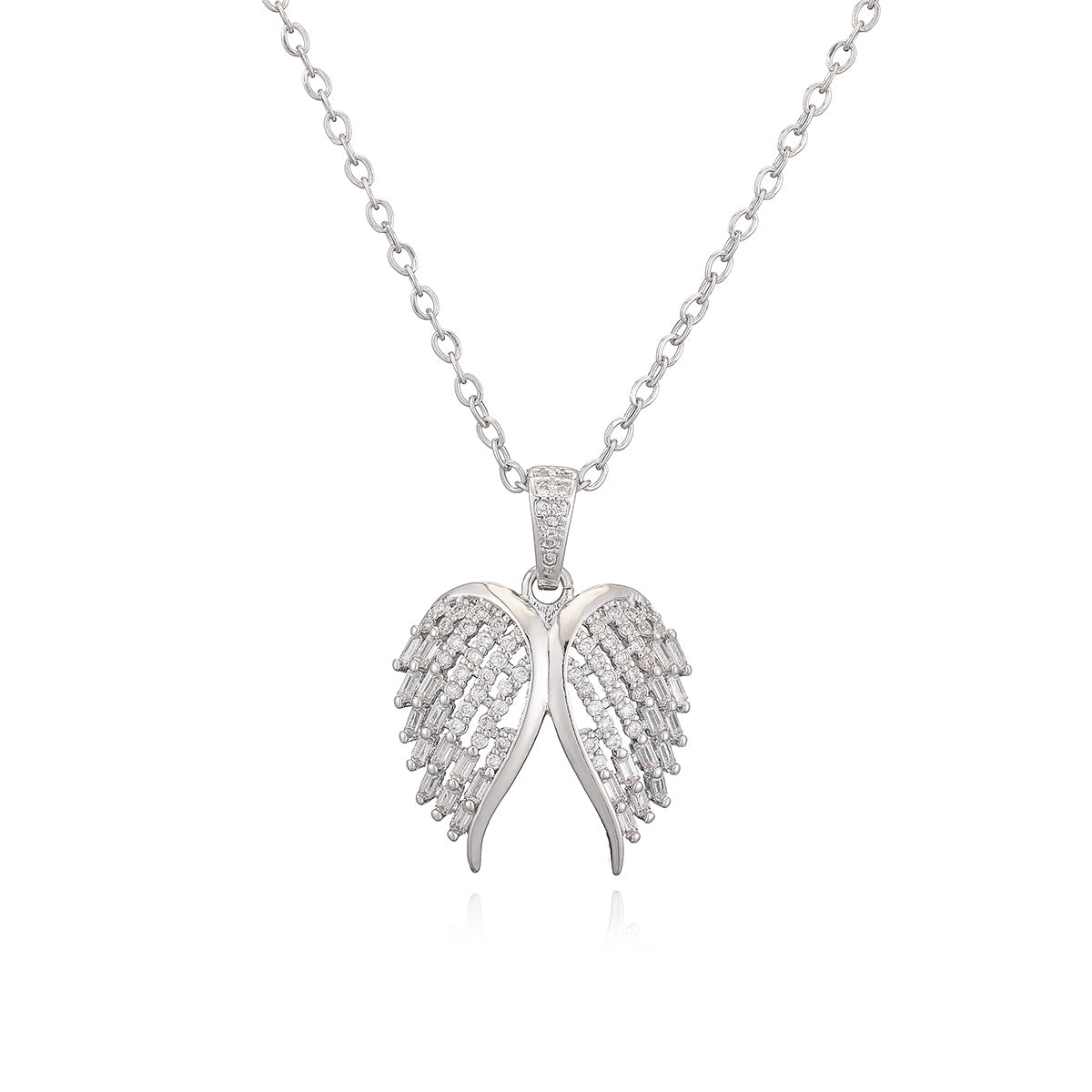 Collana con ciondolo ad ala d'angelo minimalista da donna in rame placcato oro 18K con intarsio di zirconi, catena con medaglione geometrico irregolare