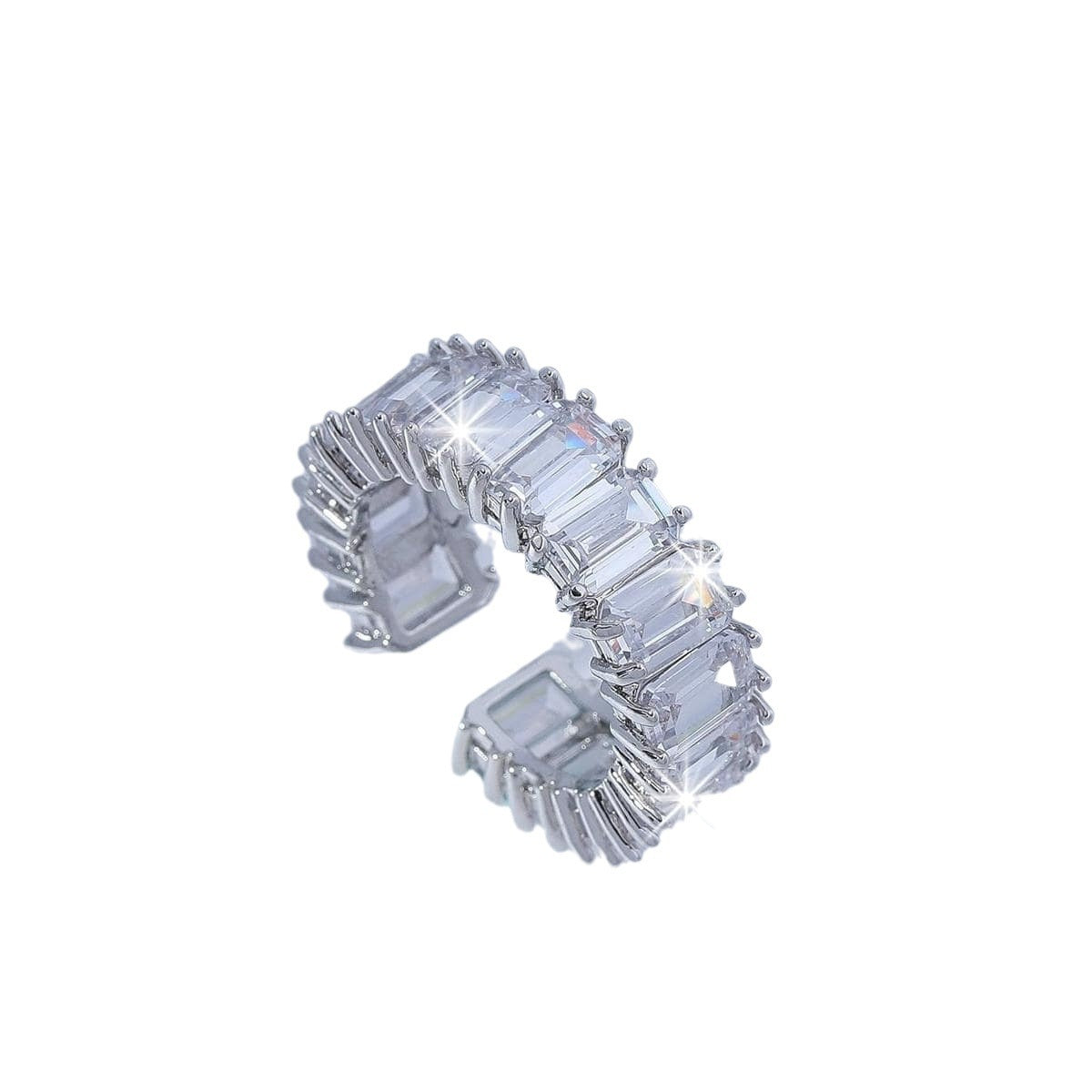Anello quadrato geometrico minimalista in rame con intarsio di zirconi per donna