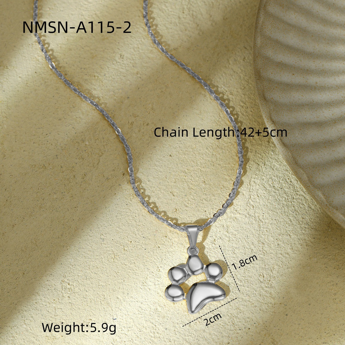 Collar minimalista de acero inoxidable con colgante de huella de gato chapado en oro de 18 quilates para mujer