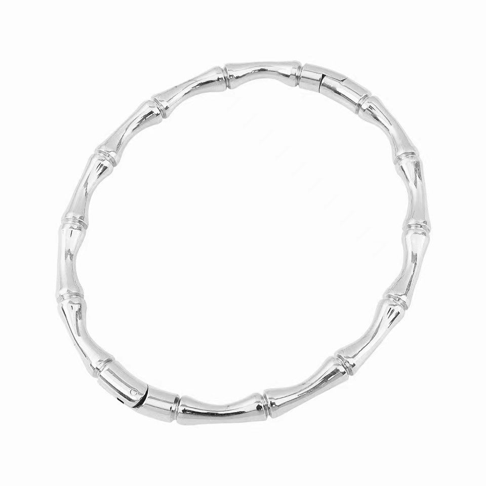 Elegant Bamboo Segment Bangle Bracelet for Women Solid Titanium Steel with 18K Gold Plating Vintage Chinese-Inspired Design