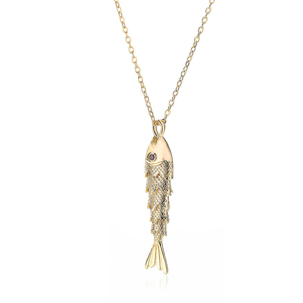 Minimalist 18K Gold Plated Brass Geometric Fish Pendant Necklace for Women