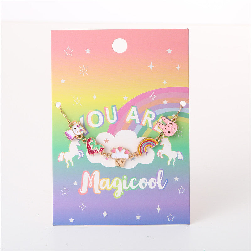 Collar de aleación con forma de animal estilo caricatura para niñas con acabado esmaltado, joyería infantil temática de princesa