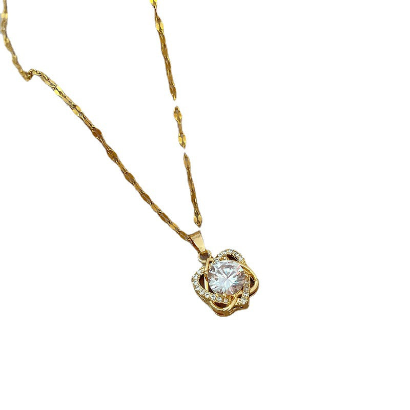 Luxury Titanium Steel Heart-Shaped Micro-Paved Necklace for Women Delicate Clavicle Chain with Geometric Design