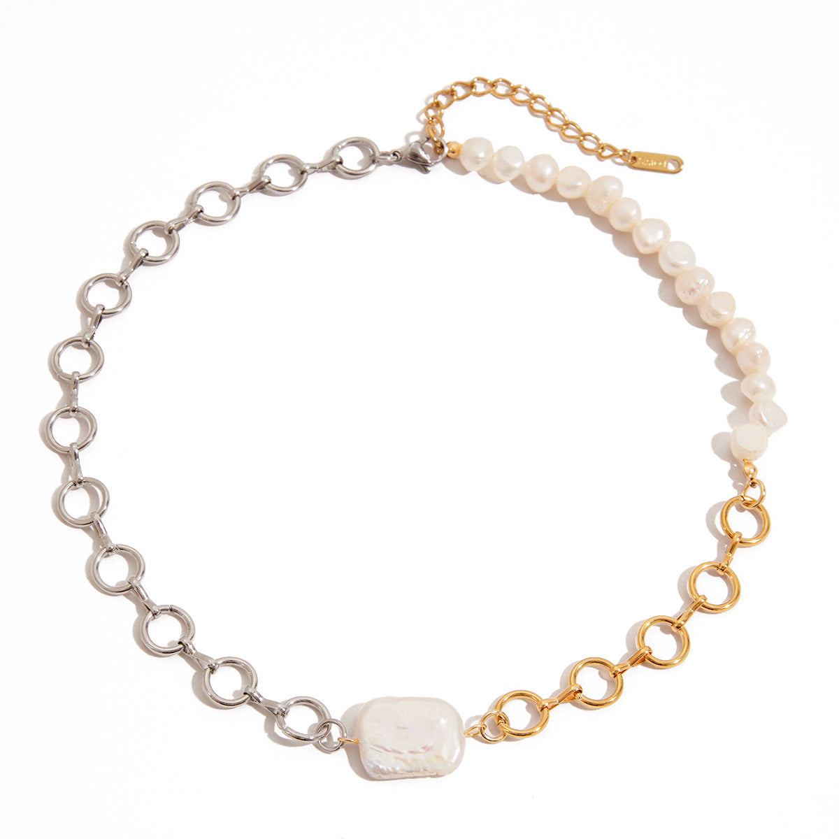 Elegant 18K Gold Plated Geometric Stainless Steel Necklace with Titanium Steel Pendant and Pearl for Women
