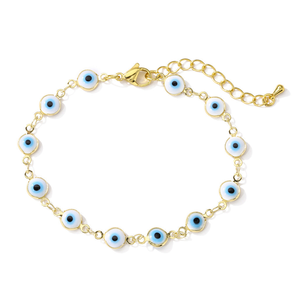 Bracciale da donna con occhio di Allah geometrico, realizzato in ottone placcato oro con intarsio in zirconi