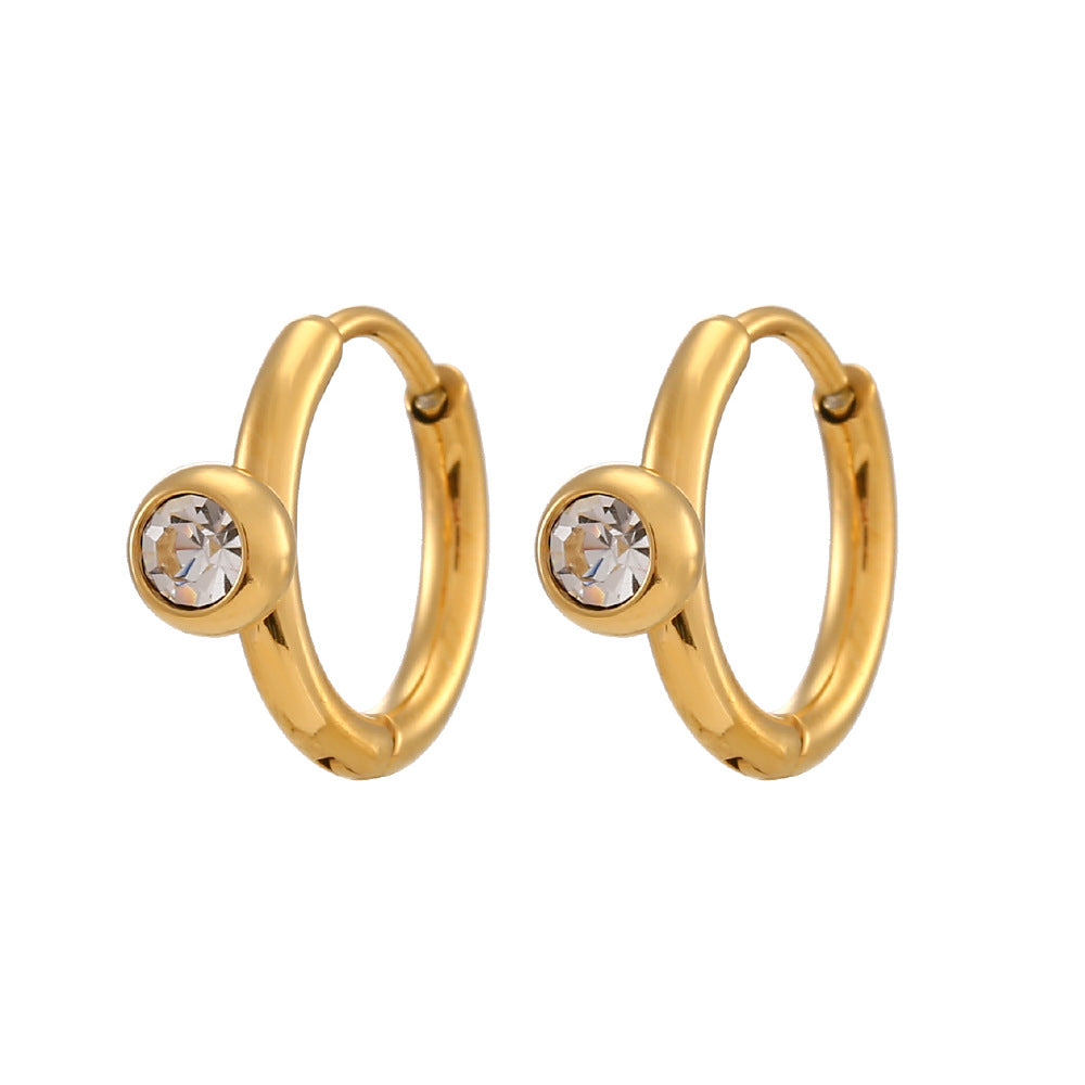 Minimalist Luxury Geometric Stainless Steel Hoop Earrings with 18K Gold Plating and Round Zirconia