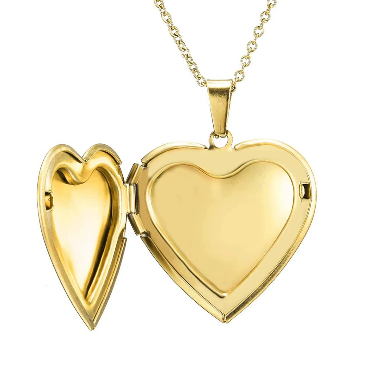 Polished Stainless Steel Heart-Shaped Openable Photo Frame Pendant Necklace for Women