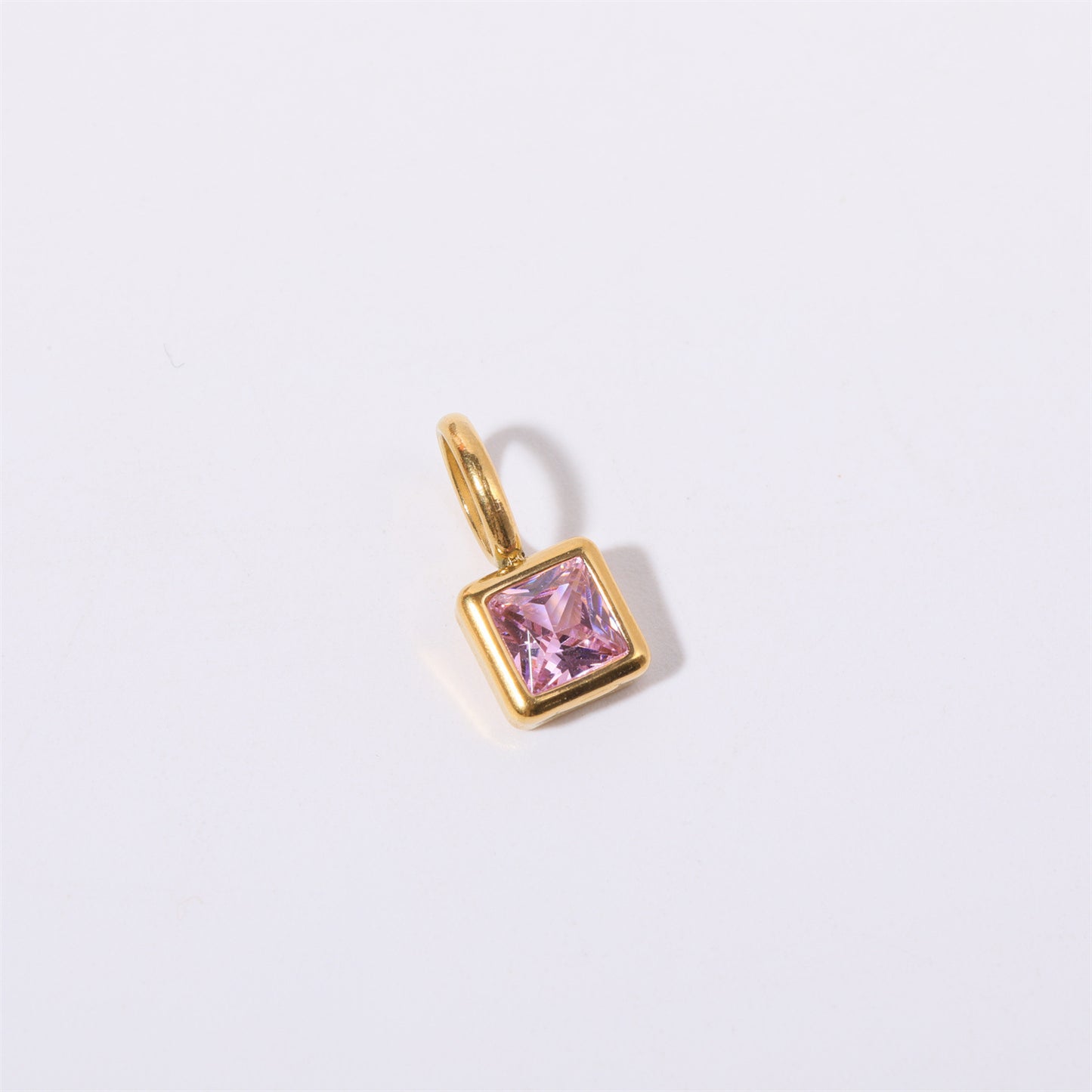 Minimalist Square Titanium Steel Gemstone Pendant with Cubic Zirconia Inlay DIY Charm Bar Necklace for Women