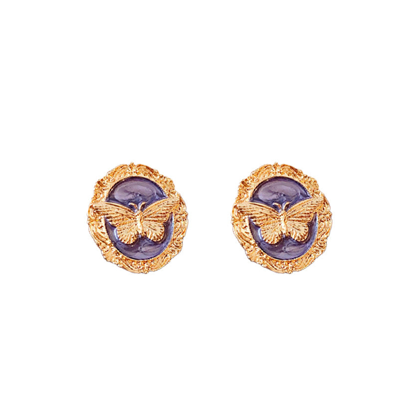 Pendientes de aleación con forma de mariposa estilo vintage con postes de acero bañados en plata para mujer, diseño artístico retro, joyería de lujo ligera
