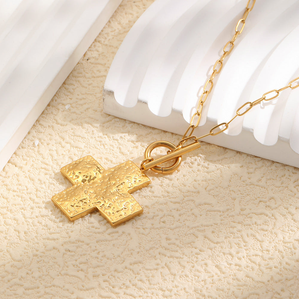 Elegant Luxury 18K Gold Plated Geometric Cross Stainless Steel Necklace for Women