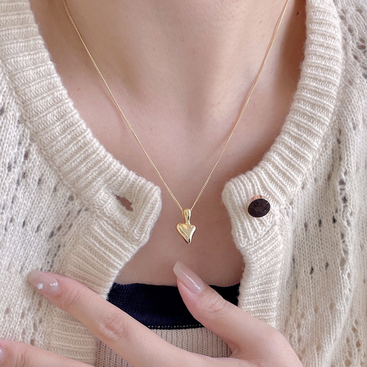 Minimalist Irregular Heart Pendant Necklace in 925 Sterling Silver with Gold Plating on Snake Chain for Women