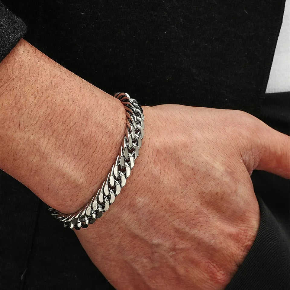 Bracciale da uomo minimalista in acciaio inossidabile con finitura lucida, accessorio unisex retrò alla moda hip hop