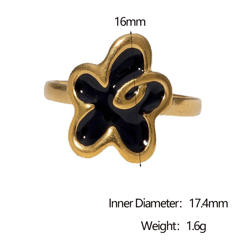 Minimalist Floral Open Ring 18K Gold Plated Stainless Steel Fashion Jewelry for Women
