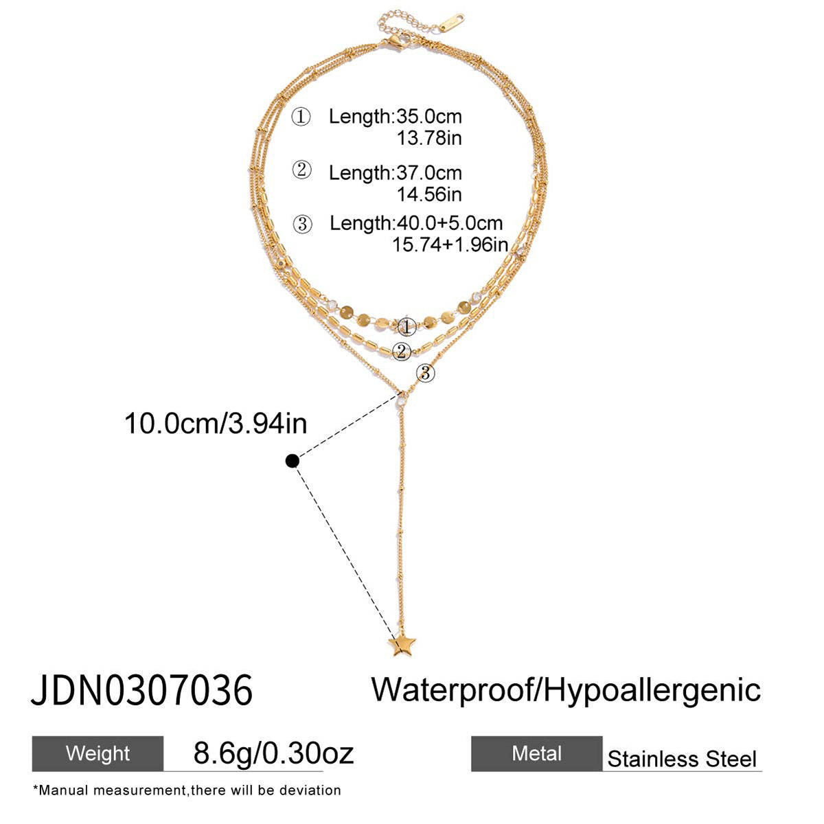 Collana a Y da donna in acciaio inossidabile con pendente a stella geometrico minimalista, ciondolo in titanio e finitura galvanizzata