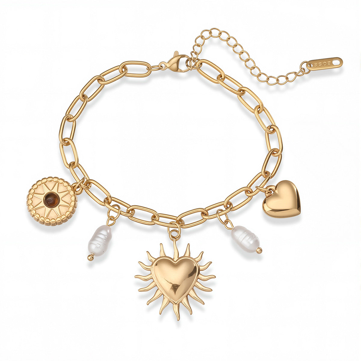 Fashion 18K Gold Plated Heart Geometric Stainless Steel Bracelet for Women