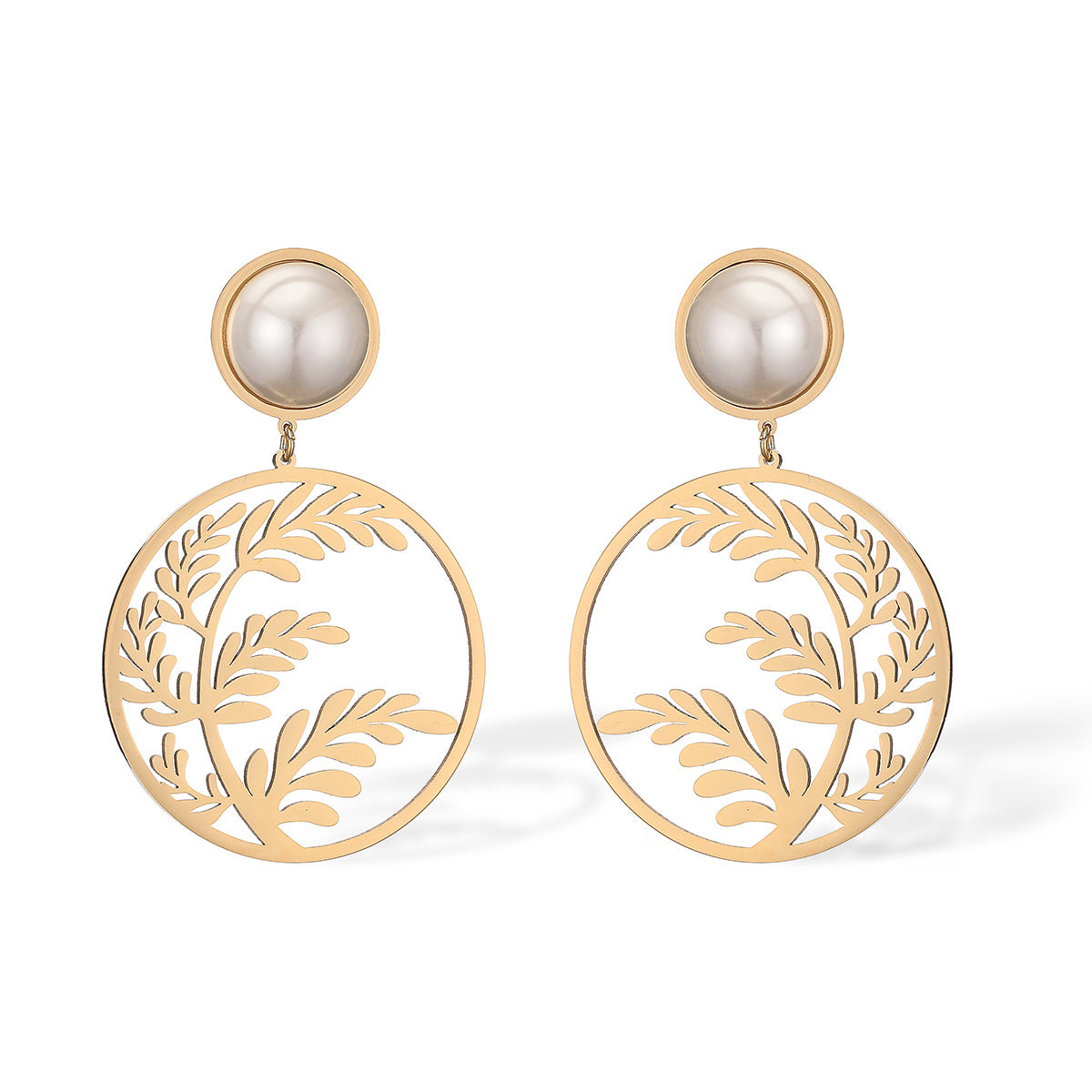 Minimalist Geometric Asymmetrical Leaf-Shaped Titanium Steel Earrings for Women with Real Gold Plating
