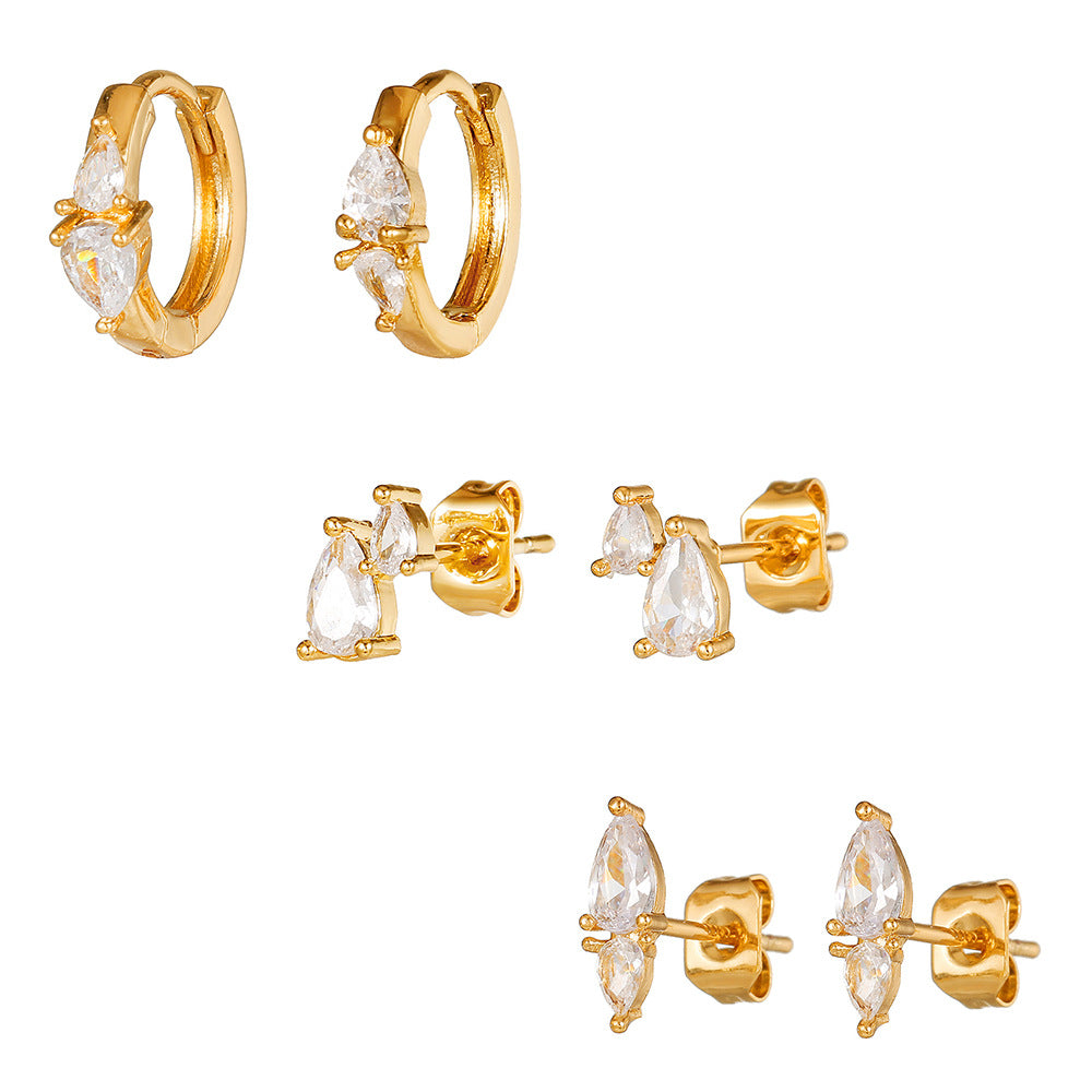 Gold Plated Brass Teardrop Geometric Hoop Earrings with Cubic Zirconia Inlay and 925 Sterling Silver Posts for Women