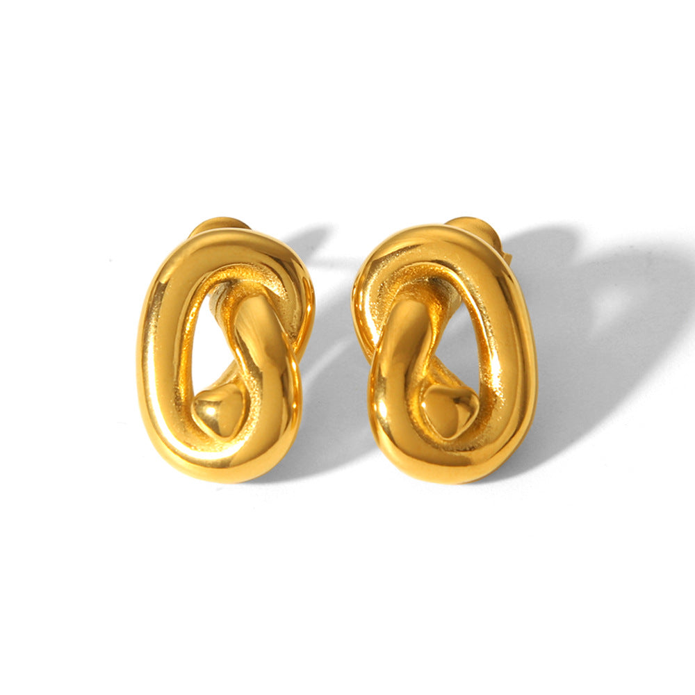 Geometric Line-Twist Titanium Steel Stud Earrings for Women with 18K Gold Plating and Modern Design