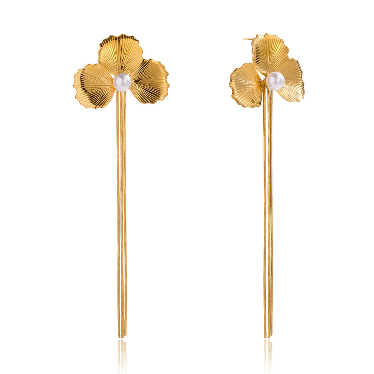 Eleganti orecchini a lobo floreali con nappa in acciaio inossidabile placcato per donna