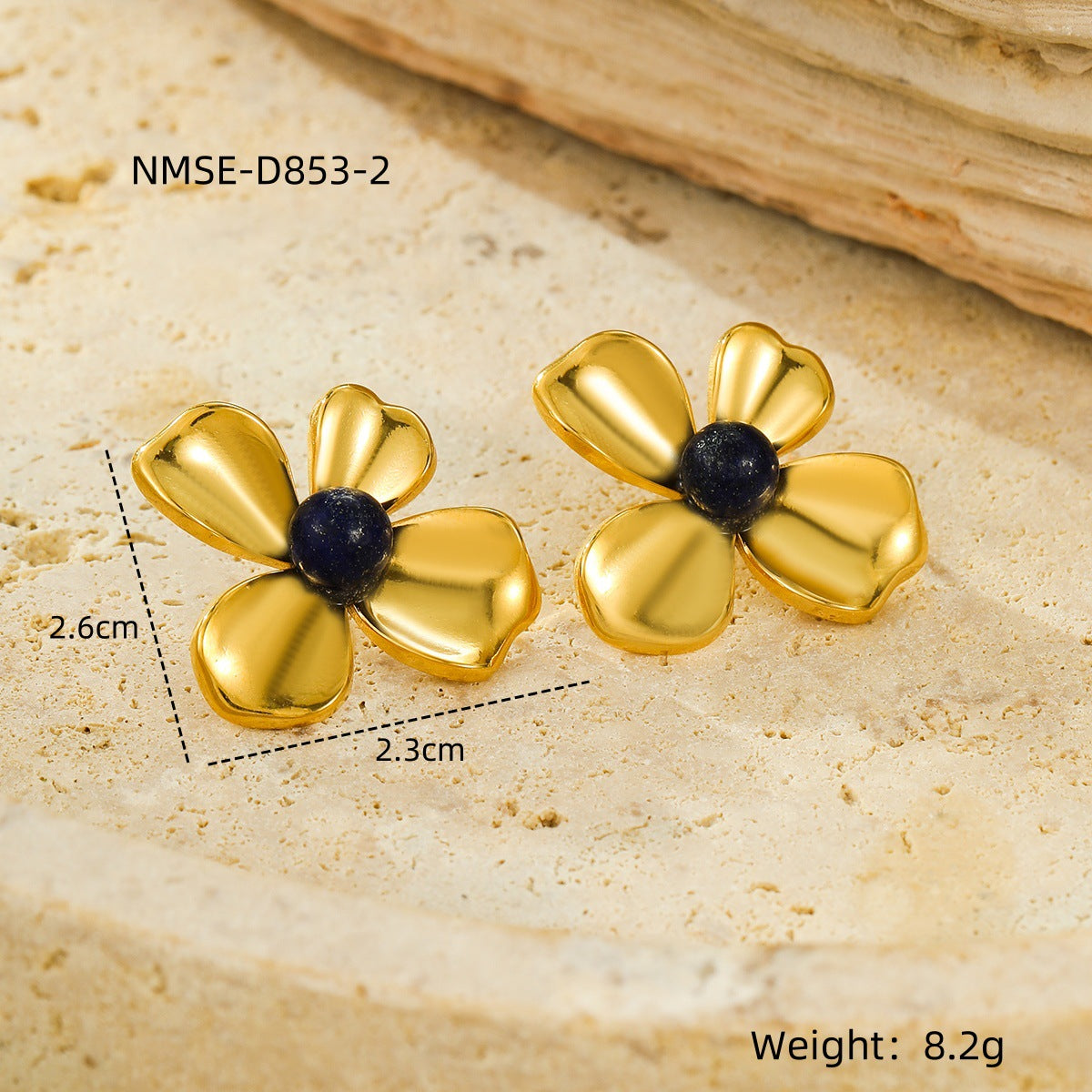 Pendientes minimalistas de acero inoxidable con forma de pétalo e incrustaciones de piedra natural para mujer