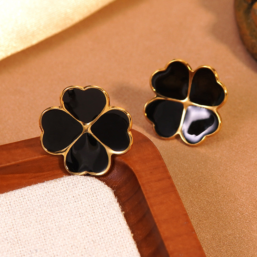 Elegant Drip Oil Floral Plant Stainless Steel Earrings for Women