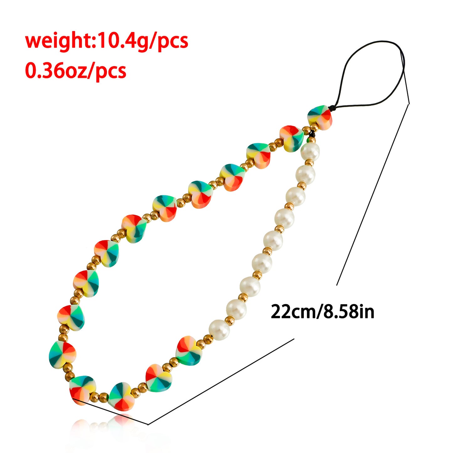 Sweet Minimalist Colorful Heart Alloy Plated Imitation Pearl Woven Phone Chain
