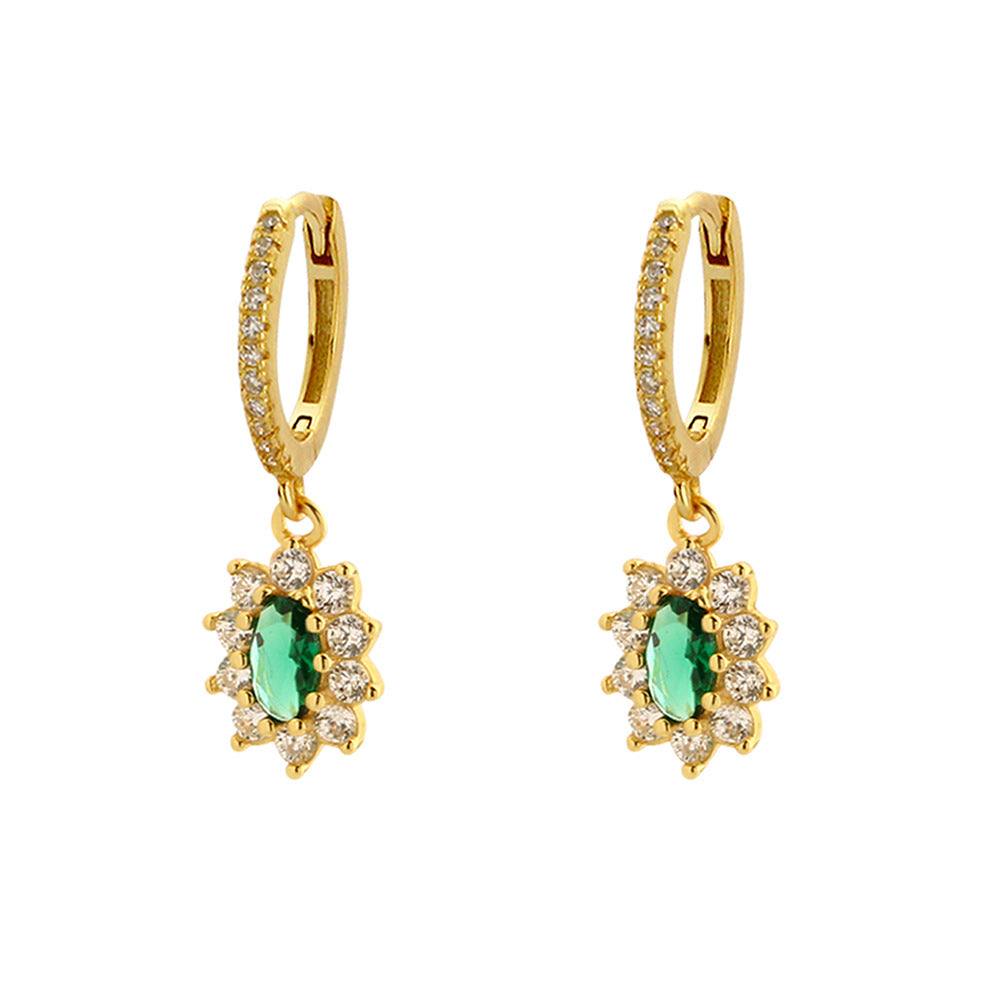 Elegantes Pendientes de Plata de Ley 925 con Forma de Trébol, Esmalte Verde Esmeralda y Detalles de Pedrería para Mujer
