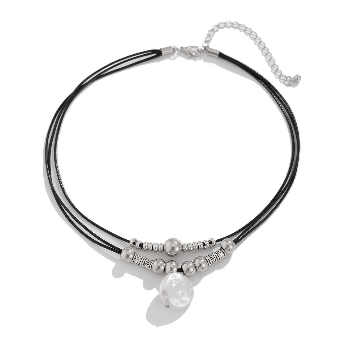 Collana pendente minimalista geometrica con perla sintetica e nappina, da donna