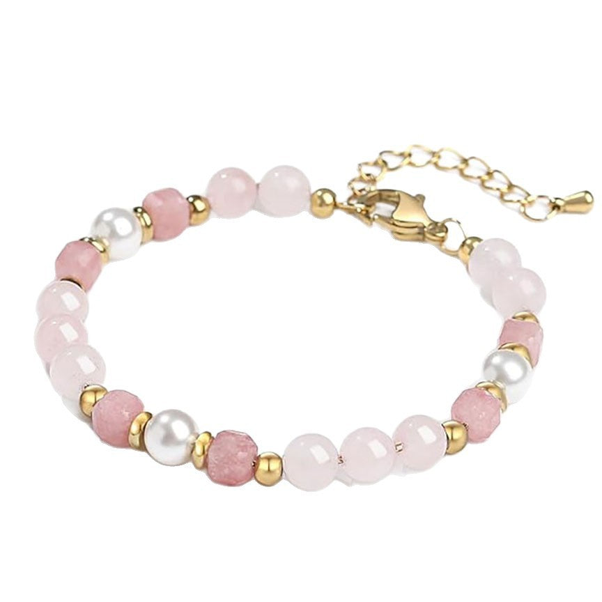 Luxury Elegant Geometric Stainless Steel Charm Bar with Pearl and Crystal Beads Unisex Jewelry