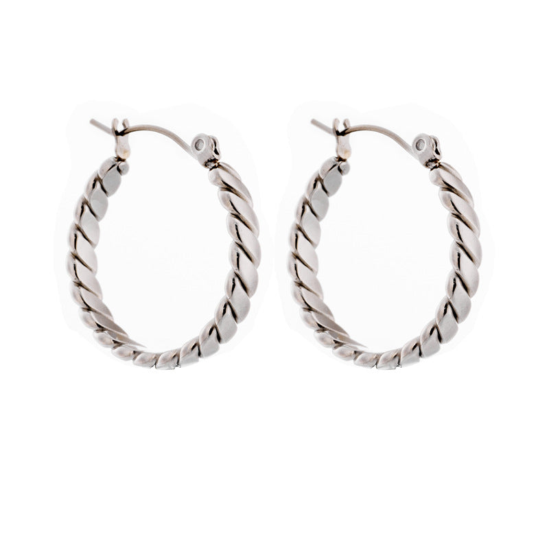 Minimalist Geometric Titanium Steel Gold-Plated Hoop Earrings for Women with Thick Twisted Rope Design