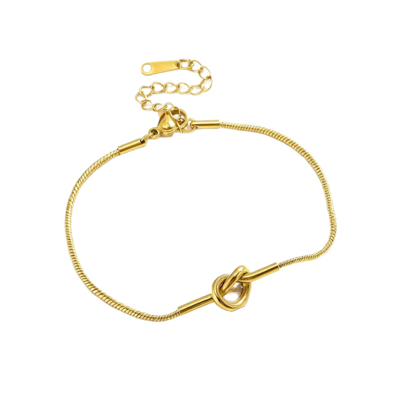 Geometric Knot Gold Plated Stainless Steel Snake Chain Bracelet for Women