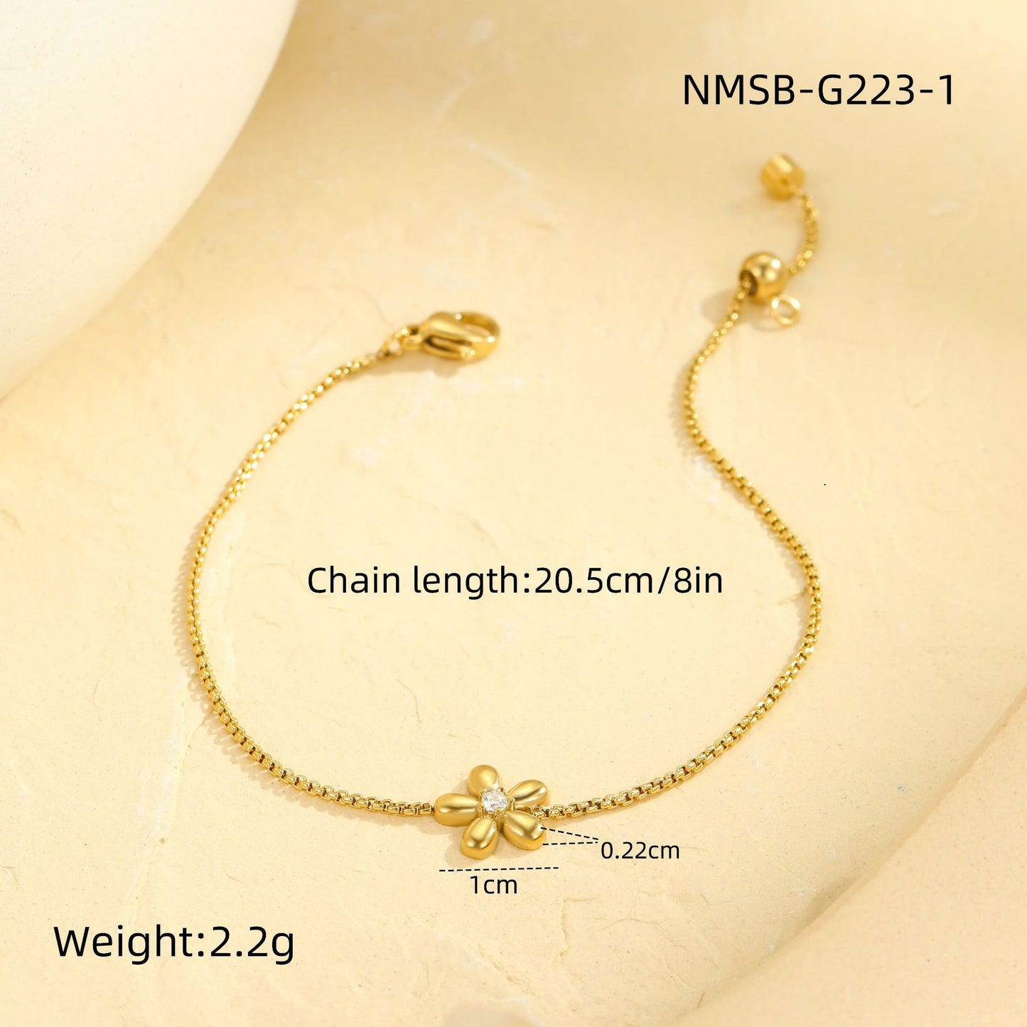 Fashionable Floral Geometric Stainless Steel Bracelet with Rhinestone Inlay for Women, Plated Minimalist Stackable Jewelry