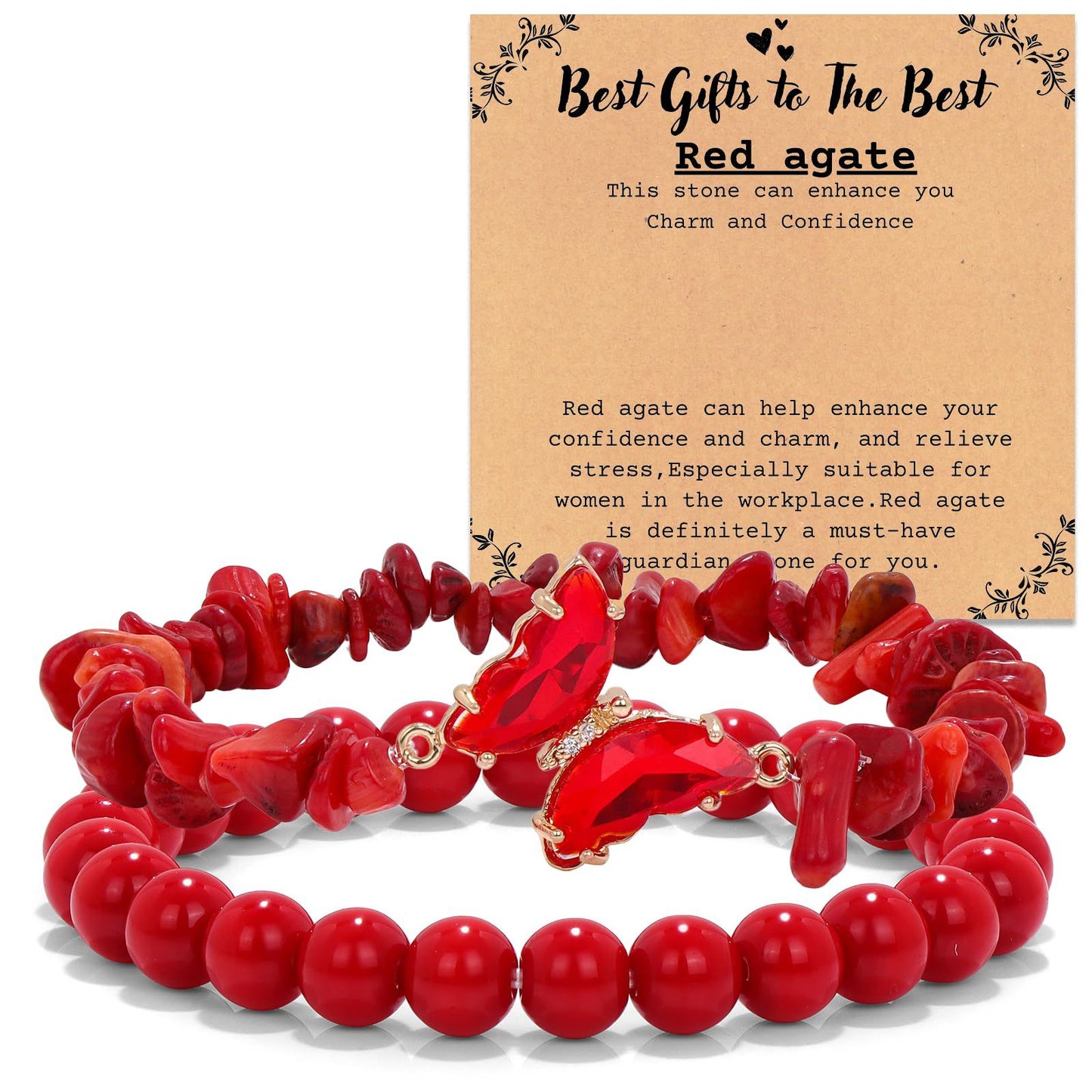 Minimalist Butterfly Crystal Beaded Bracelet Charm Bar Set