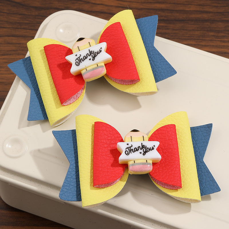 Natural Style Bow-Shaped Hair Clip for Girls Made of Polyester with Ruffled and Mesh Details, Duckbill Hairpin Set for Children Ages 3-10