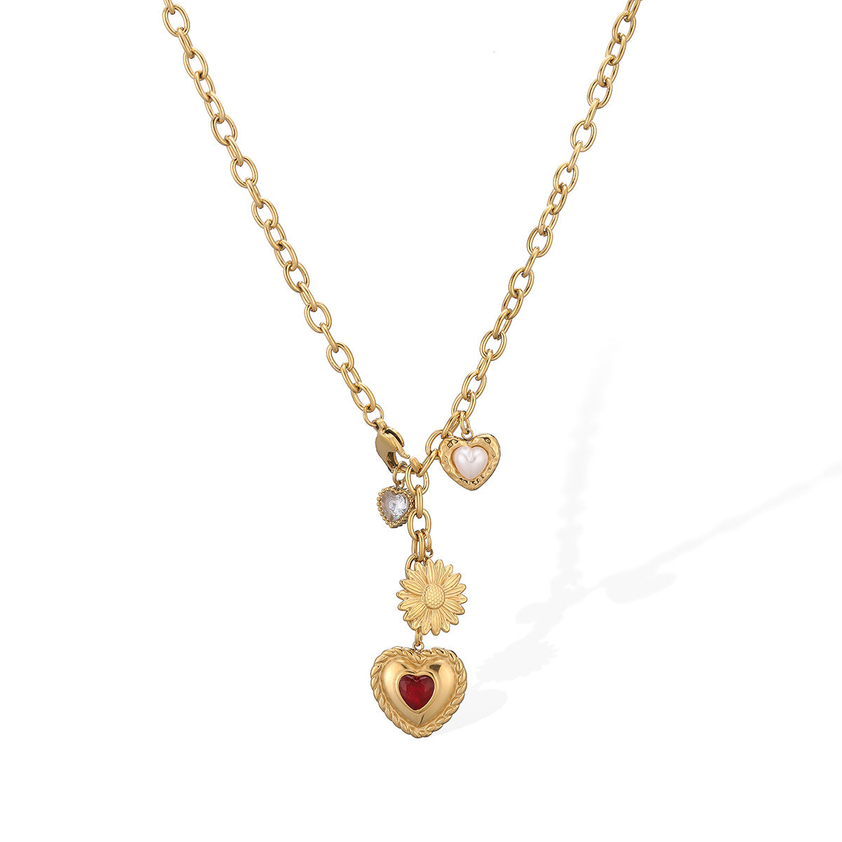 Minimalist Stainless Steel Star Heart Geometric Pendant Necklace with Tassel