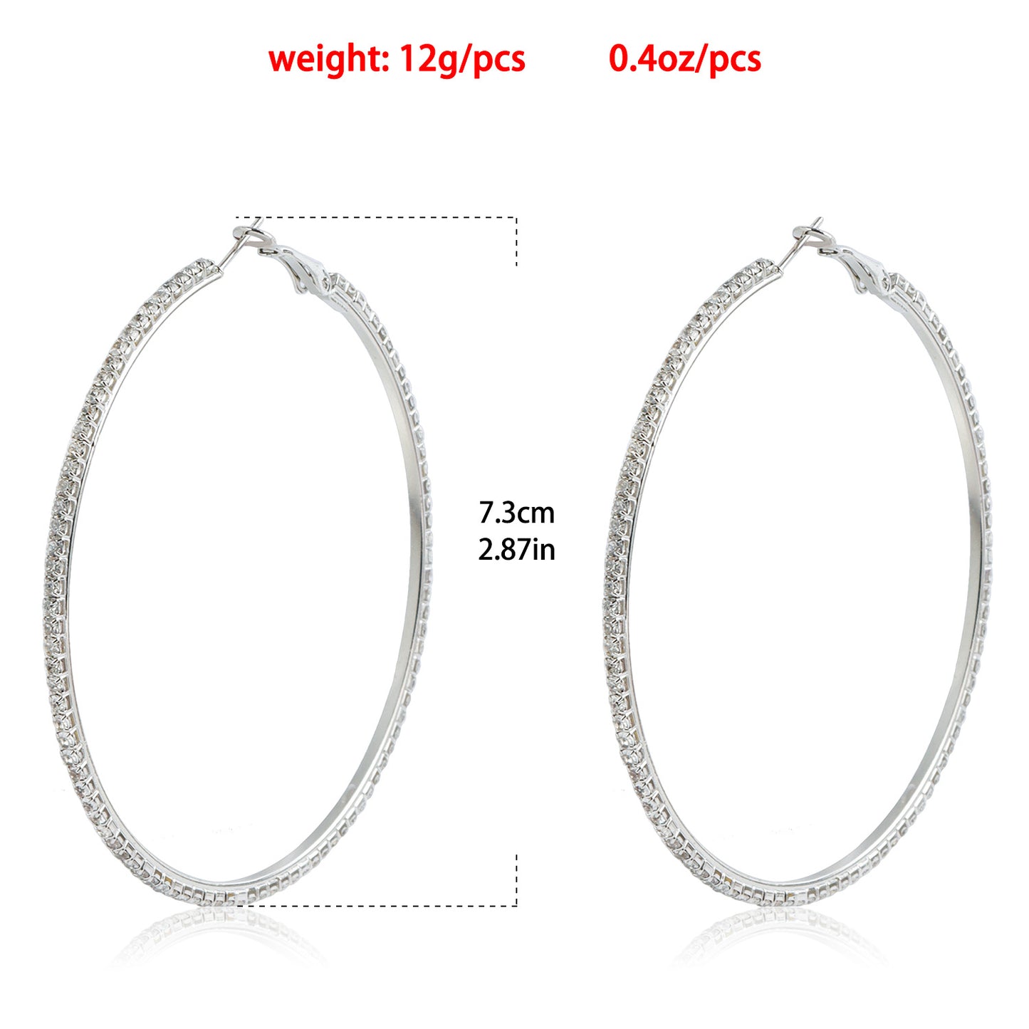 Geometric Shiny Rhinestone Stud Earrings for Women with Plated Metal Hoop Design for Slimming Face Effect