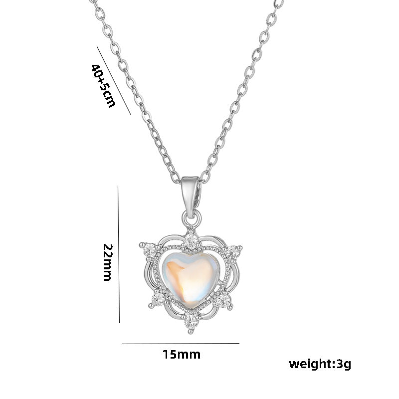 Minimalist Heart-Shaped Titanium Steel Pendant Necklace with Rhinestone Inlay and O-Chain for Women