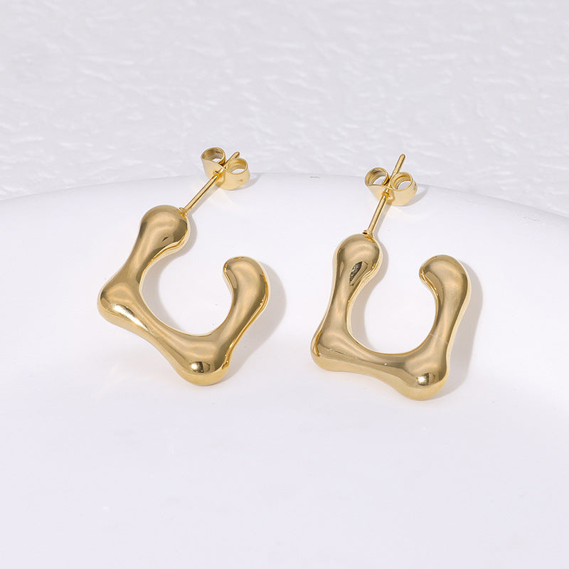 Pendientes de titanio y acero con forma irregular, chapados en oro de 18 quilates, minimalistas, elegantes, de moda, para mujer