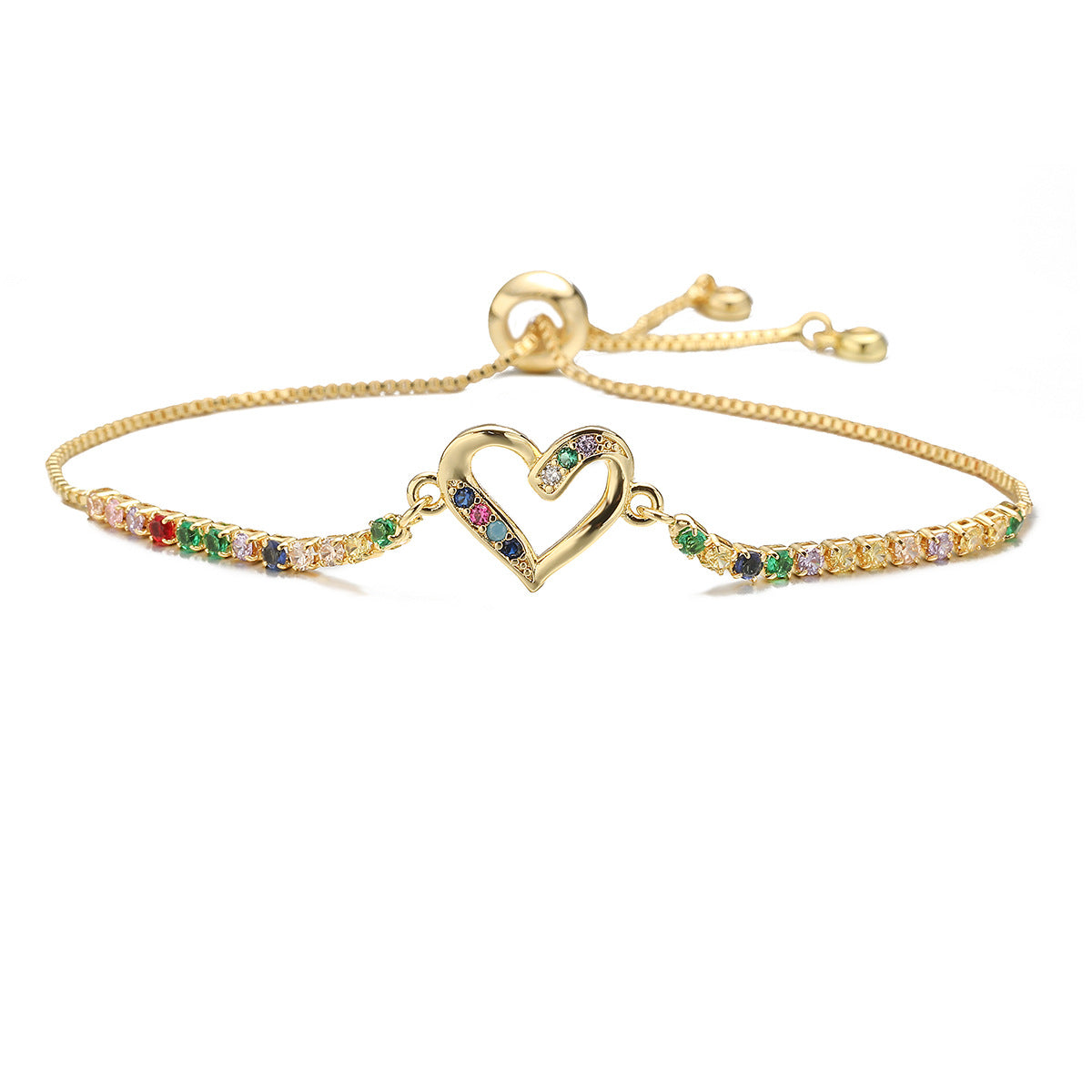 Bracciale da donna minimalista di lusso color rame con placcatura in oro 18 carati e ciondolo a cuore in zircone