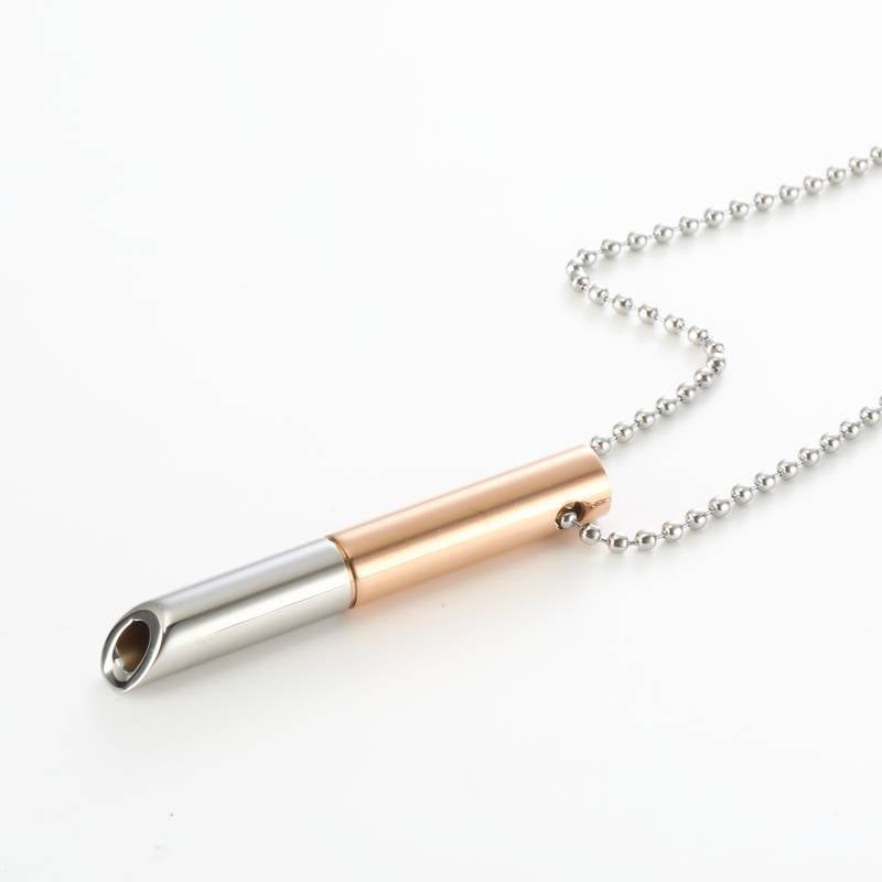Mindfulness Meditation Whistle Pendant Necklace in Stainless Steel with Geometric Shape Polished Finish for Stress Relief and Yoga Practice