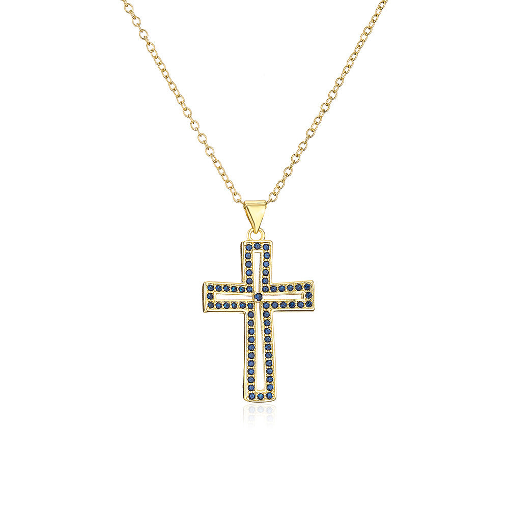 Collana con Pendente Geometrico da Donna con Base in Rame Placcato Oro 18K e Intarsi di Zirconia Cubica