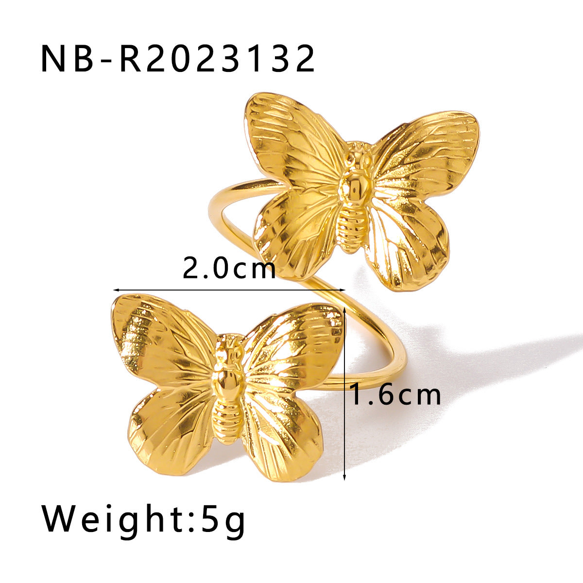 Minimalist Butterfly-Shaped Stainless Steel Ring with 18K Gold Plating and Pearl Inlay for Women