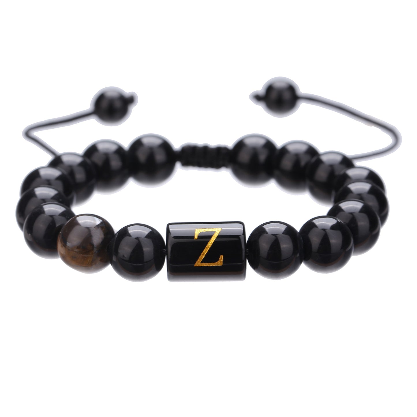 10mm Round Agate Beaded Bracelet with Alphabet Letters Adjustable Unisex