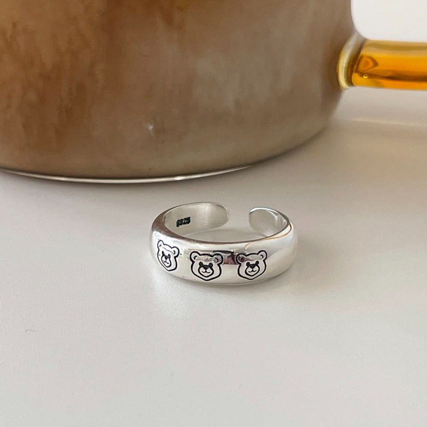 Anello da donna a forma di orsetto, vintage minimalista, in argento sterling 925