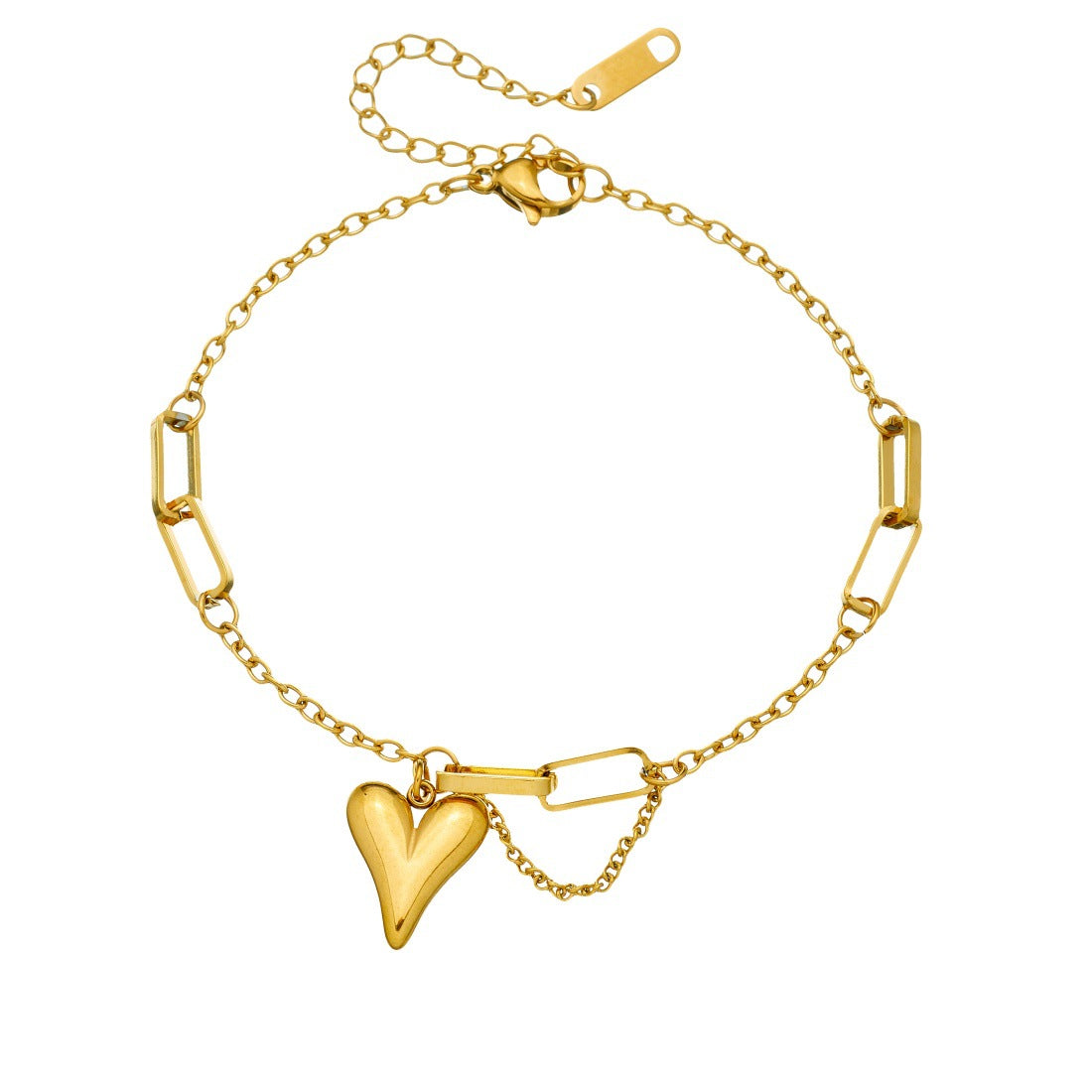Gold Plated Stainless Steel Irregular Tassel Heart Bracelet for Women