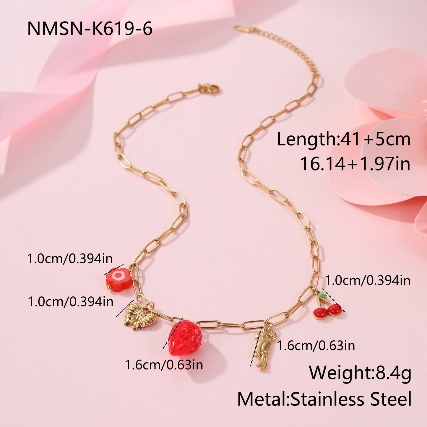 Collana con Pendente in Acciaio Inossidabile a Forma di Frutta alla Moda con Finitura Placcata per Donne, Catena con Ciondolo a Limone, Fragola e Uva