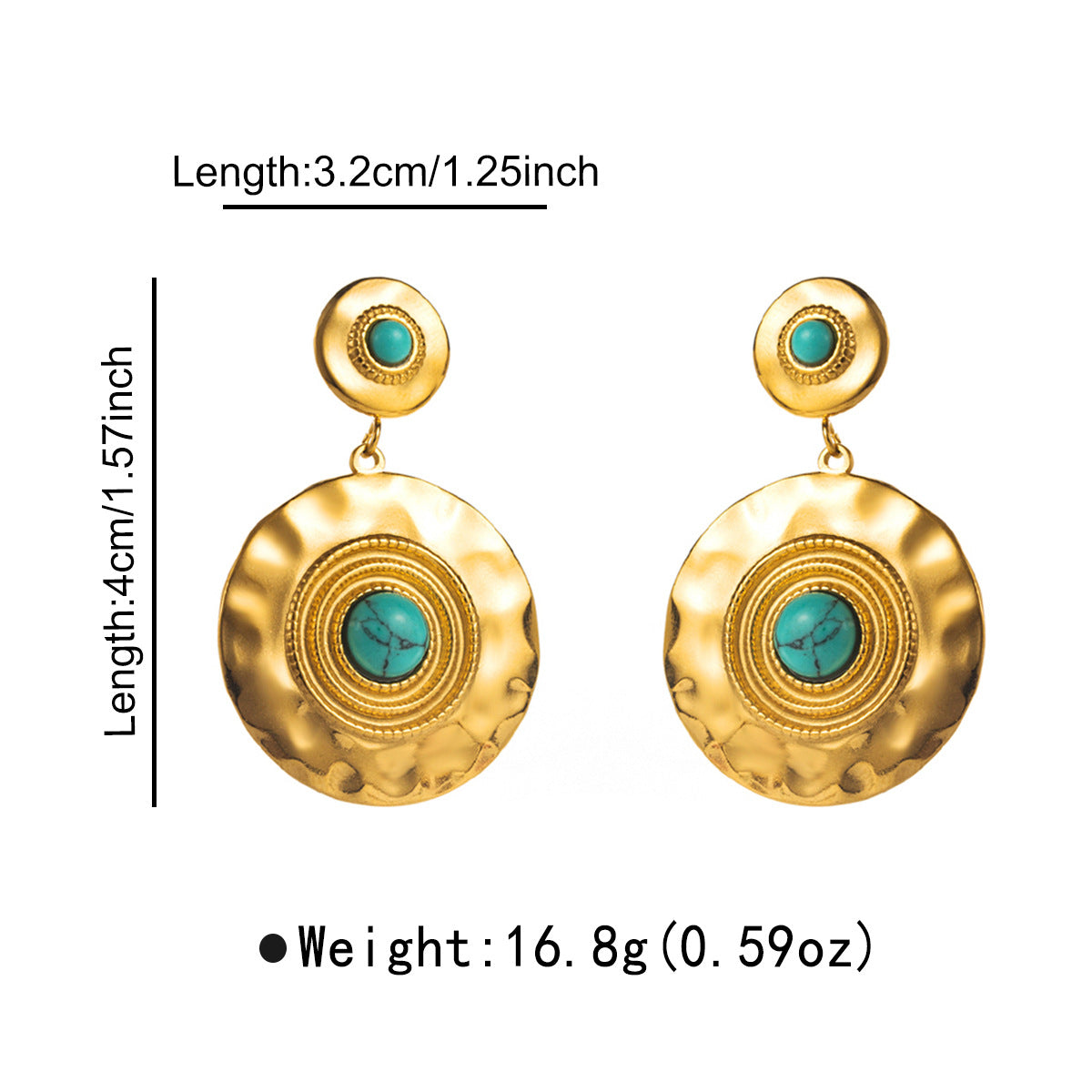 Pendientes de Acero Inoxidable Geométricos Vintage con Incrustaciones de Turquesa y Acabado Chapado