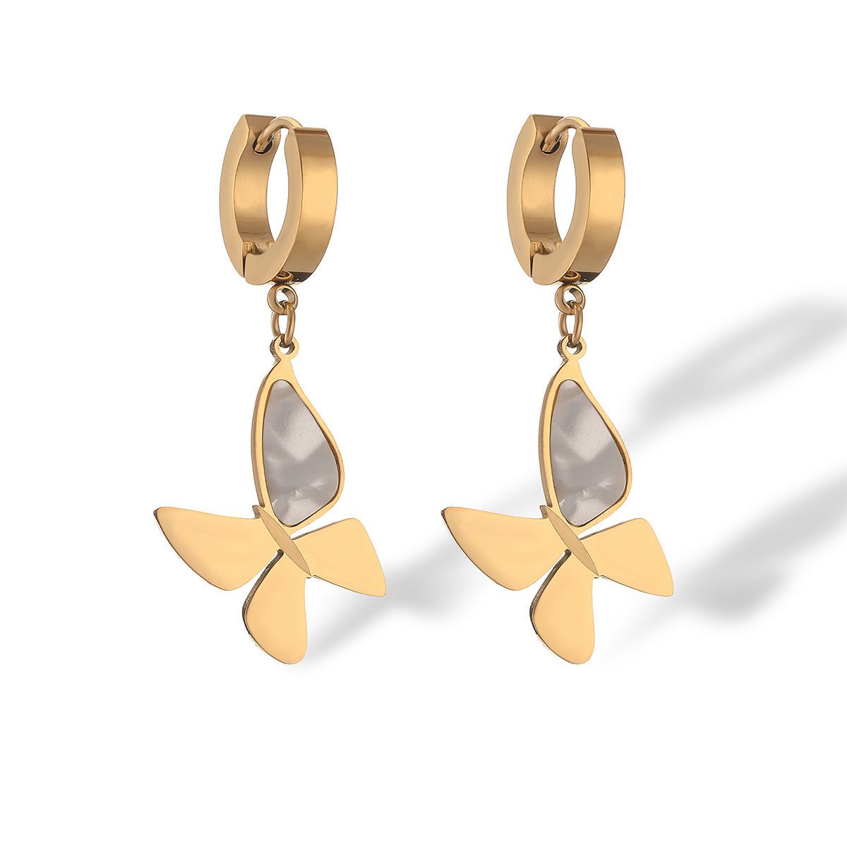 Minimalist Butterfly-Shaped Titanium Steel Earrings for Women with Real Gold Plating, Instagram-Style Fashion Accessory