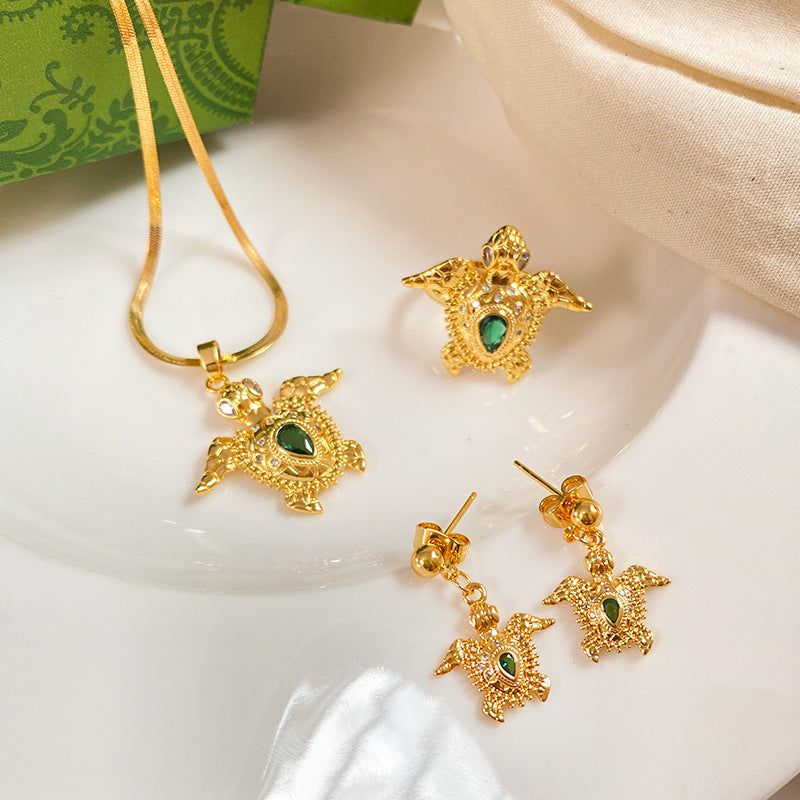 Streetwear Micro-Paved Cubic Zirconia Geometric Oval Titanium Steel Necklace Set