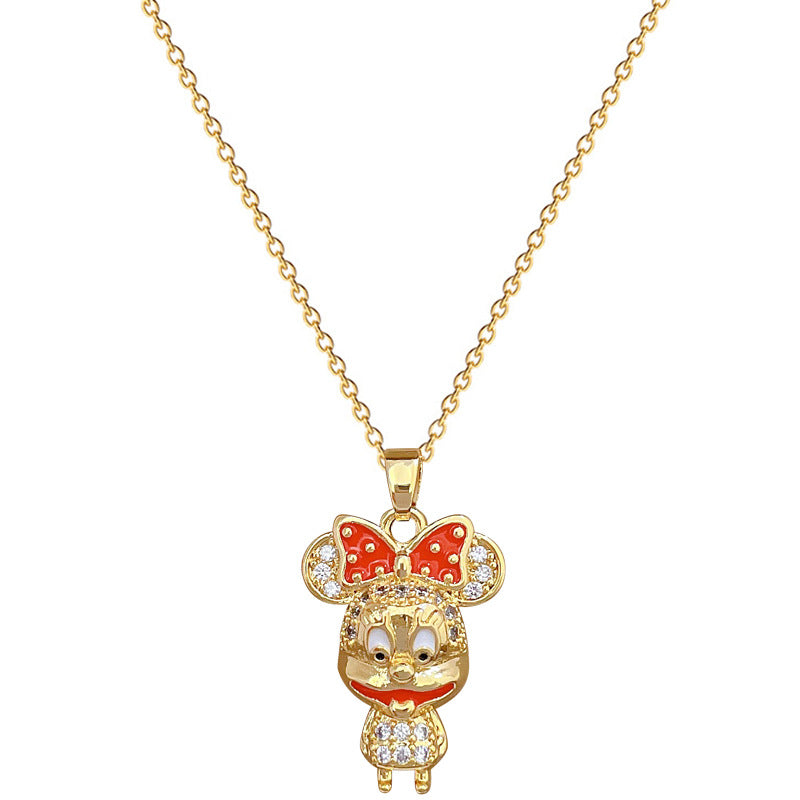 Elegante Collar con Colgante de Lazo para Mujer con Detalles de Diamantes de Imitación en Cadena de Acero de Titanio con Forma Geométrica
